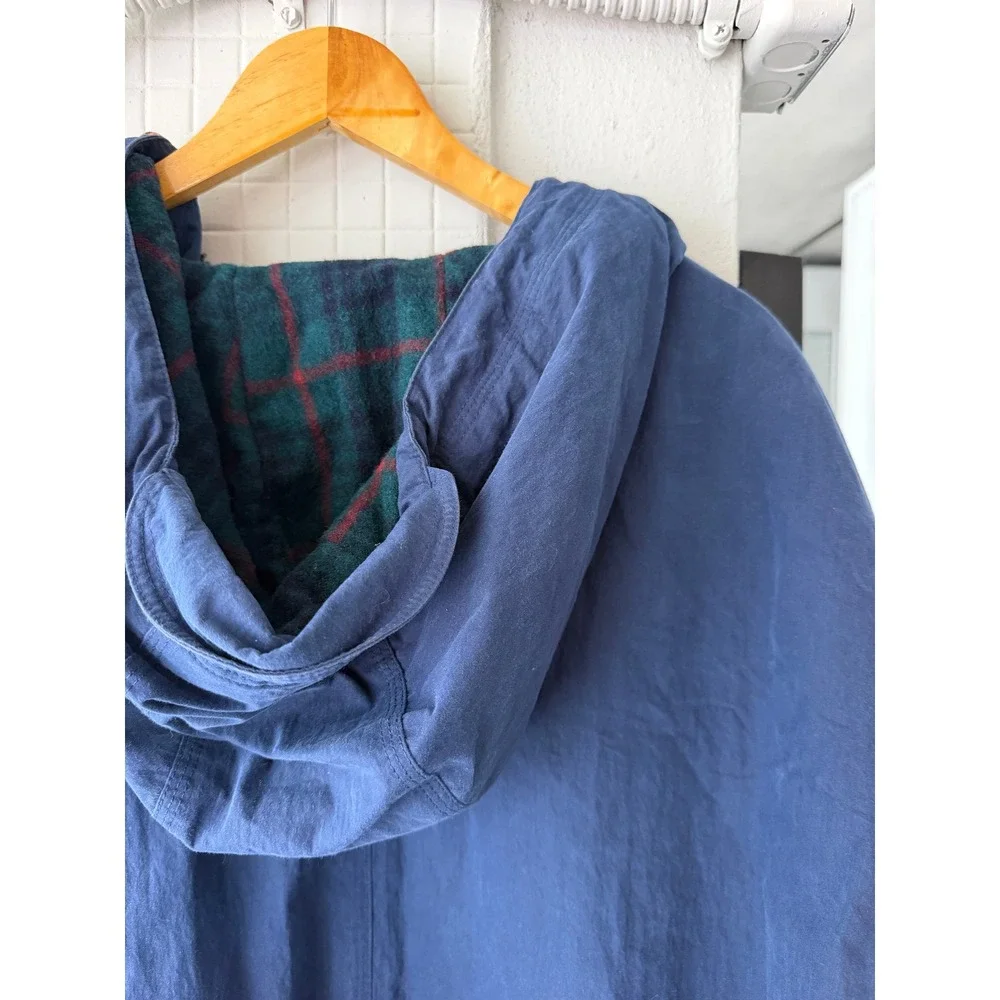 LL Bean Cotton Nylon Baxter State Parka XL Navy Blue Wool Plaid Lined Vintage